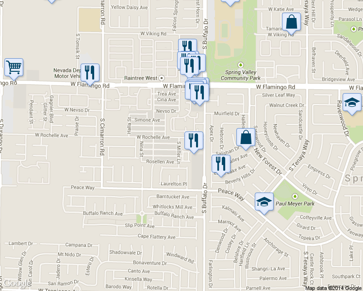 map of restaurants, bars, coffee shops, grocery stores, and more near 4336 South Miller Lane in Las Vegas