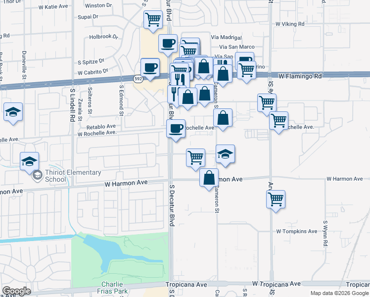 map of restaurants, bars, coffee shops, grocery stores, and more near in Las Vegas