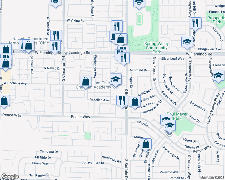 map of restaurants, bars, coffee shops, grocery stores, and more near 4336 South Miller Lane in Las Vegas