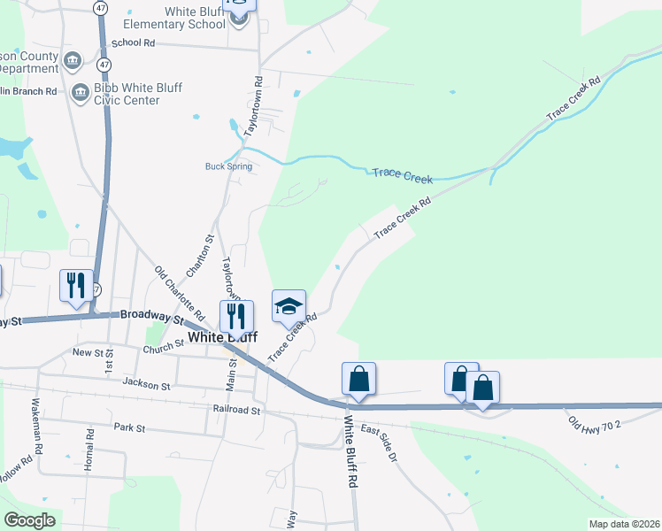 map of restaurants, bars, coffee shops, grocery stores, and more near 3083 Trace Creek Road in White Bluff