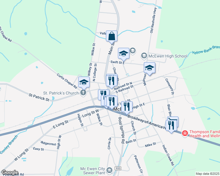 map of restaurants, bars, coffee shops, grocery stores, and more near 189 May Street in McEwen