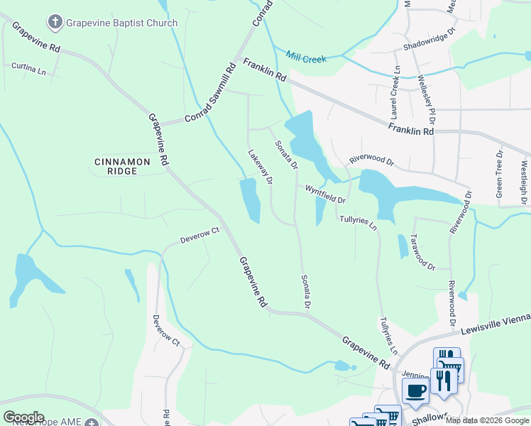 map of restaurants, bars, coffee shops, grocery stores, and more near 211 Lakeway Drive in Lewisville