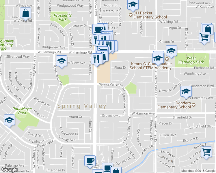 map of restaurants, bars, coffee shops, grocery stores, and more near 6815 Garden Grove Avenue in Las Vegas