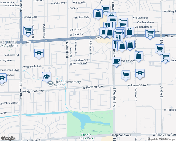 map of restaurants, bars, coffee shops, grocery stores, and more near 5116 River Glen Drive in Las Vegas