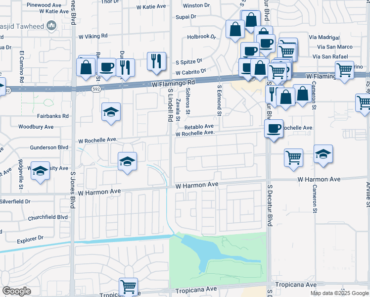 map of restaurants, bars, coffee shops, grocery stores, and more near 5350 River Glen Drive in Las Vegas