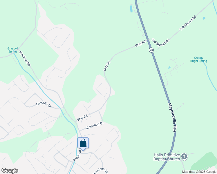 map of restaurants, bars, coffee shops, grocery stores, and more near 4734 Gray Road in Knoxville