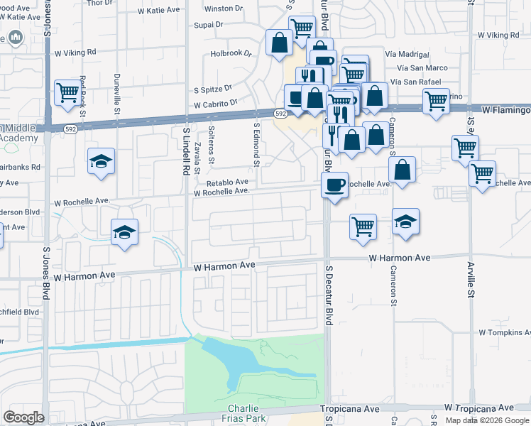 map of restaurants, bars, coffee shops, grocery stores, and more near 5116 River Glen Drive in Las Vegas