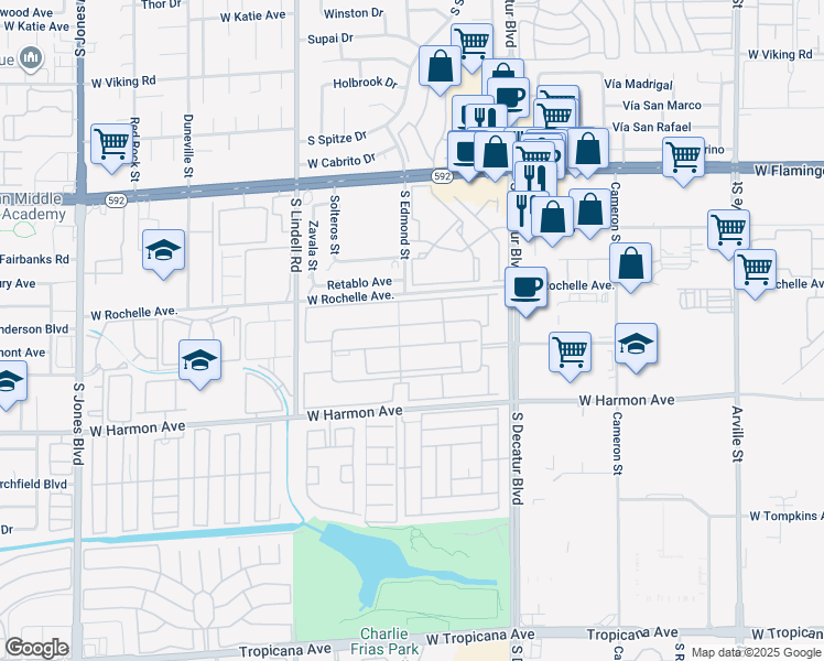 map of restaurants, bars, coffee shops, grocery stores, and more near 5081 River Glen Drive in Las Vegas