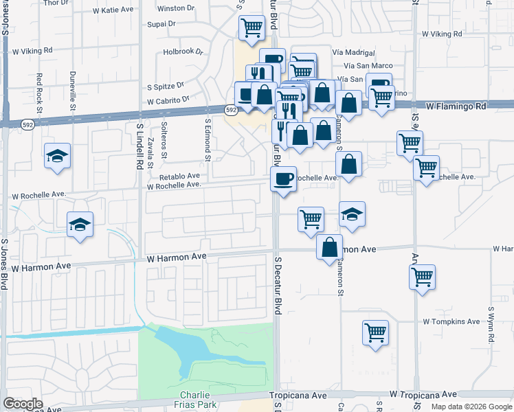 map of restaurants, bars, coffee shops, grocery stores, and more near 4330 Sandy River Drive in Las Vegas