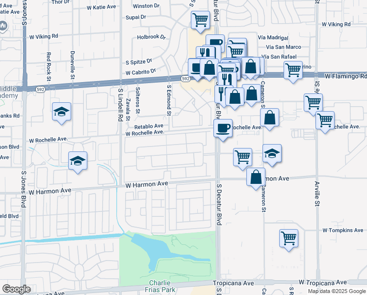 map of restaurants, bars, coffee shops, grocery stores, and more near 5044 River Glen Drive in Las Vegas