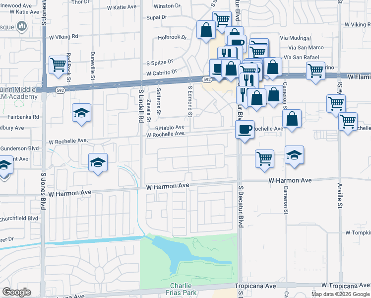 map of restaurants, bars, coffee shops, grocery stores, and more near 5116 River Glen Drive in Las Vegas