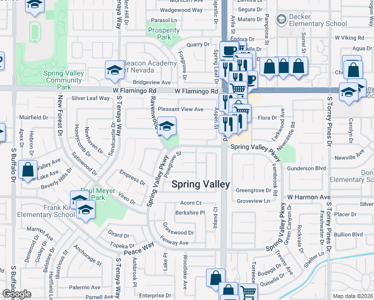 map of restaurants, bars, coffee shops, grocery stores, and more near 7077 Westbrook Avenue in Las Vegas