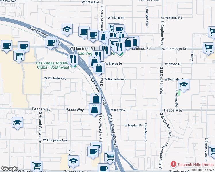 map of restaurants, bars, coffee shops, grocery stores, and more near 9379 West Rochelle Avenue in Las Vegas