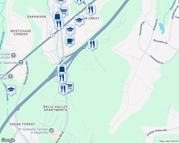 map of restaurants, bars, coffee shops, grocery stores, and more near 171 Stonecrest Drive in Nashville