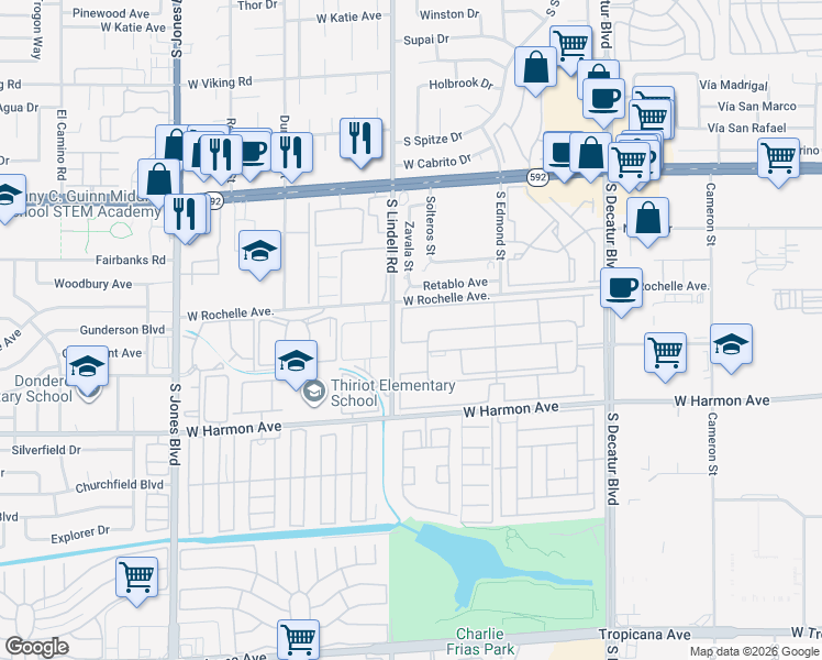 map of restaurants, bars, coffee shops, grocery stores, and more near 5404 River Glen Drive in Las Vegas