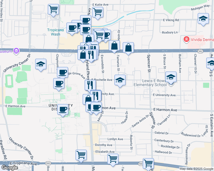 map of restaurants, bars, coffee shops, grocery stores, and more near 4340 Escondido Street in Las Vegas