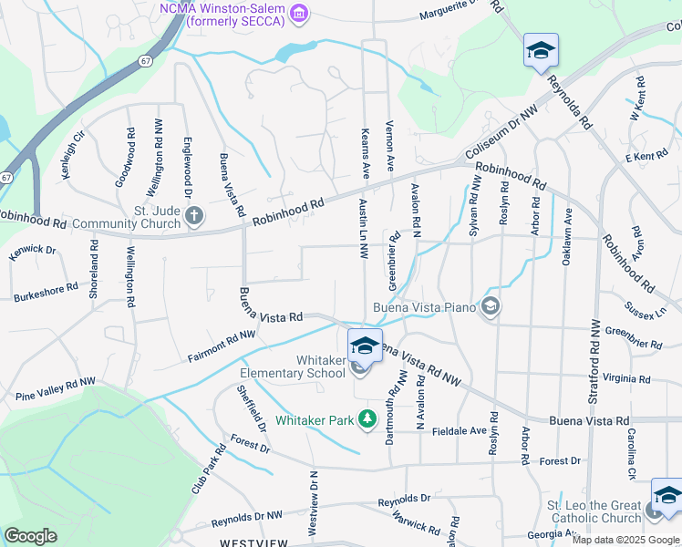 map of restaurants, bars, coffee shops, grocery stores, and more near 685 Kingsbury Circle in Winston-Salem