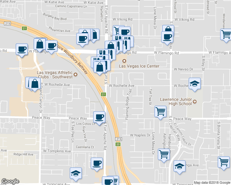 map of restaurants, bars, coffee shops, grocery stores, and more near 4339 Coyote Crest Court in Las Vegas
