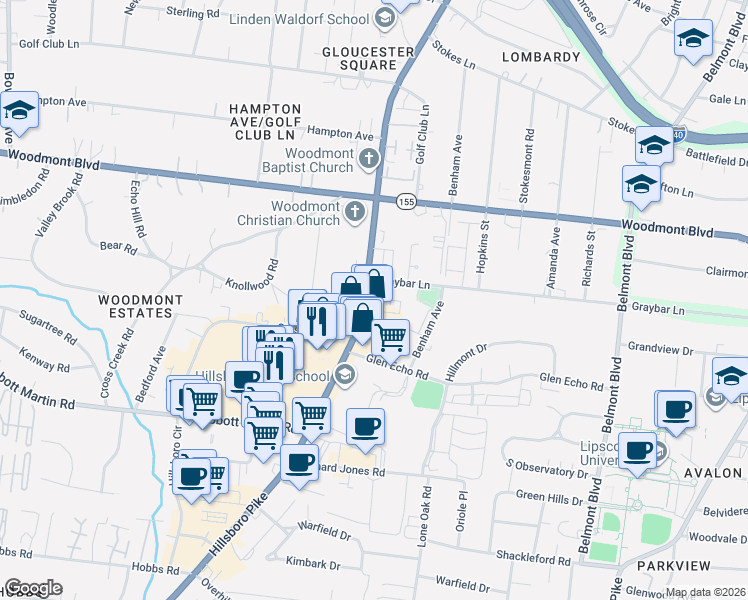 map of restaurants, bars, coffee shops, grocery stores, and more near in Nashville