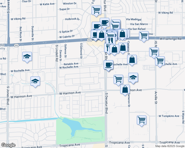 map of restaurants, bars, coffee shops, grocery stores, and more near 5044 River Glen Drive in Las Vegas