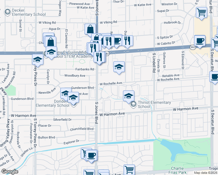 map of restaurants, bars, coffee shops, grocery stores, and more near 4400 South Jones Boulevard in Las Vegas