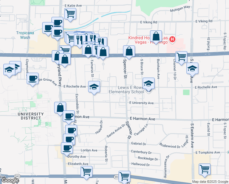 map of restaurants, bars, coffee shops, grocery stores, and more near 4338 Caliente Street in Las Vegas