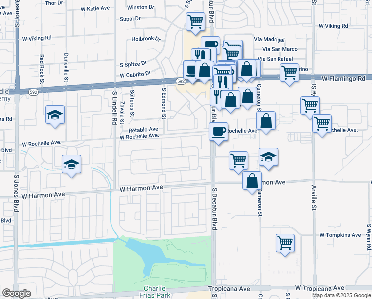 map of restaurants, bars, coffee shops, grocery stores, and more near 4981 River Glen Drive in Las Vegas