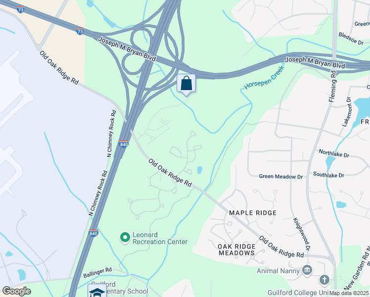 map of restaurants, bars, coffee shops, grocery stores, and more near 5856 Old Oak Ridge Road in Greensboro