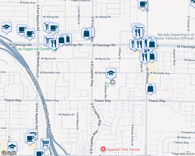 map of restaurants, bars, coffee shops, grocery stores, and more near 4306 Spooner Lake Circle in Las Vegas