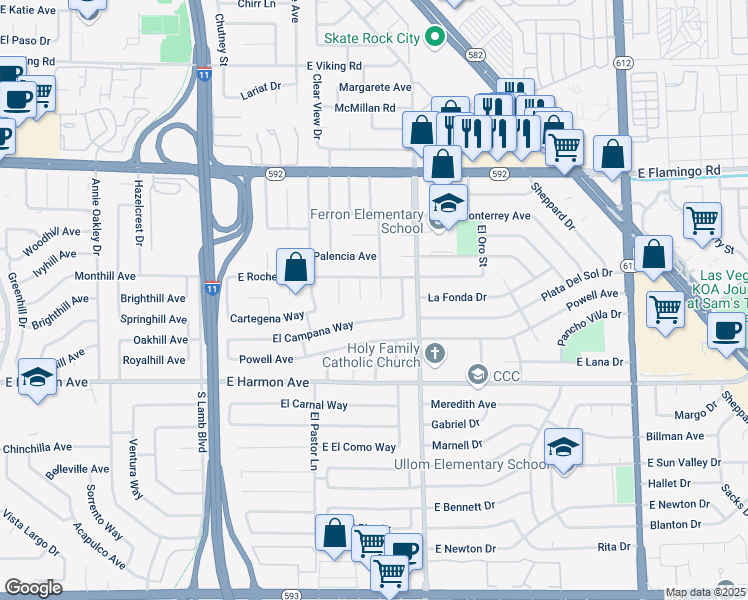 map of restaurants, bars, coffee shops, grocery stores, and more near 4319 Gibraltar Way in Las Vegas
