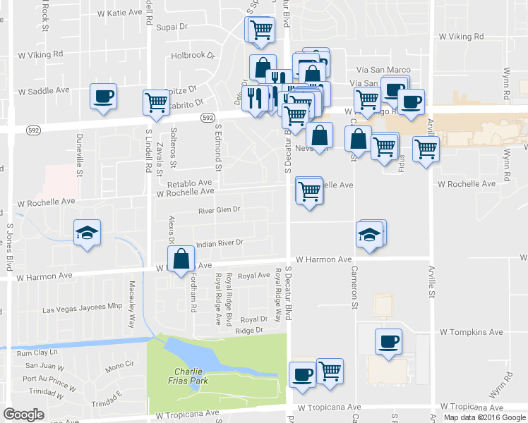 map of restaurants, bars, coffee shops, grocery stores, and more near 4330 Sandy River Drive in Las Vegas