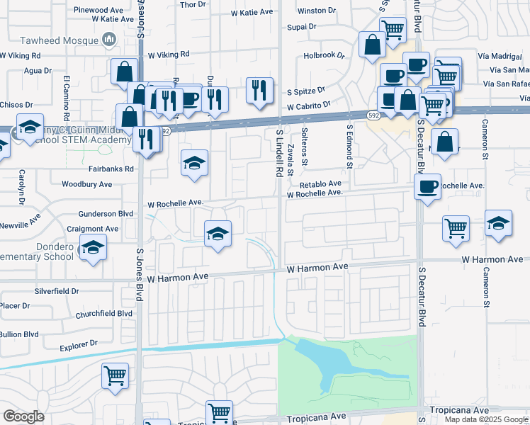 map of restaurants, bars, coffee shops, grocery stores, and more near 5576 West Rochelle Avenue in Las Vegas