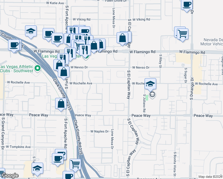 map of restaurants, bars, coffee shops, grocery stores, and more near 9076 West Rochelle Avenue in Las Vegas