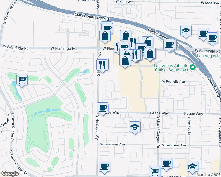 map of restaurants, bars, coffee shops, grocery stores, and more near 4350 South Hualapai Way in Las Vegas