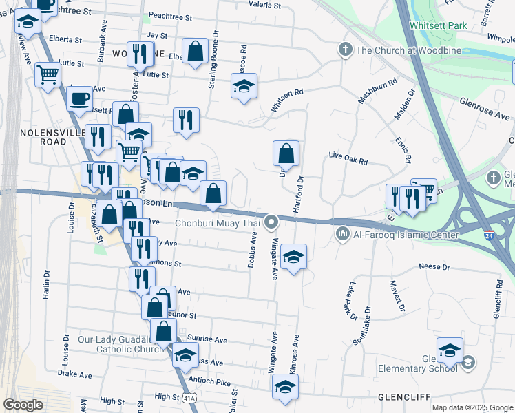 map of restaurants, bars, coffee shops, grocery stores, and more near 106 Prescott Place in Nashville