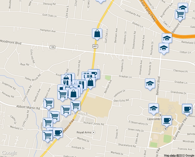 map of restaurants, bars, coffee shops, grocery stores, and more near in Nashville