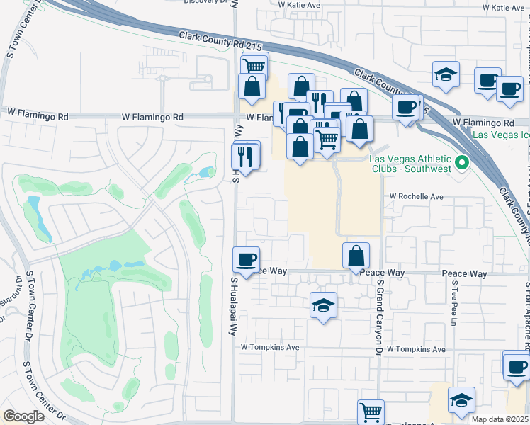 map of restaurants, bars, coffee shops, grocery stores, and more near 4350 South Hualapai Way in Las Vegas