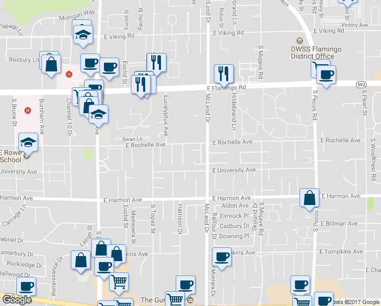 map of restaurants, bars, coffee shops, grocery stores, and more near 2941 Picasso Circle in Las Vegas
