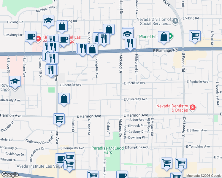 map of restaurants, bars, coffee shops, grocery stores, and more near 4310 Flandes Street in Las Vegas