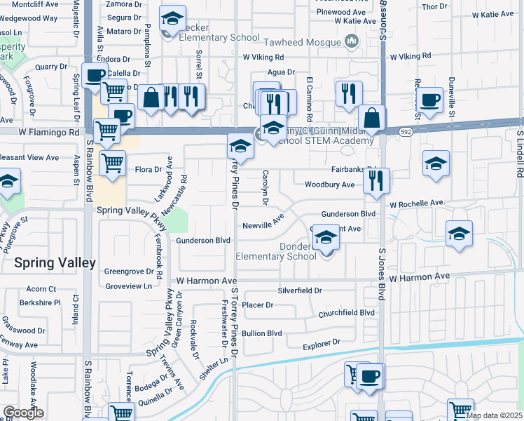 map of restaurants, bars, coffee shops, grocery stores, and more near 6458 Creston Avenue in Las Vegas