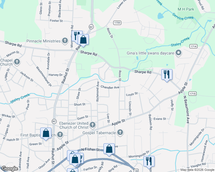 map of restaurants, bars, coffee shops, grocery stores, and more near 812 Chandler Avenue in Burlington