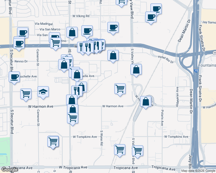 map of restaurants, bars, coffee shops, grocery stores, and more near 19 Complex Drive in Las Vegas