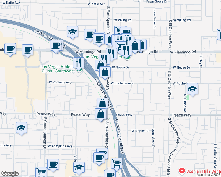 map of restaurants, bars, coffee shops, grocery stores, and more near 9379 West Rochelle Avenue in Las Vegas