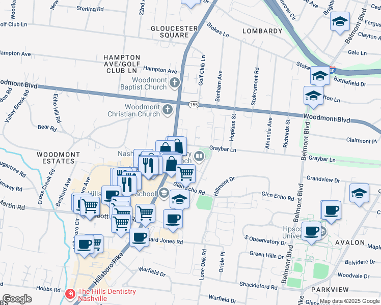 map of restaurants, bars, coffee shops, grocery stores, and more near 2097 Graybar Lane in Nashville