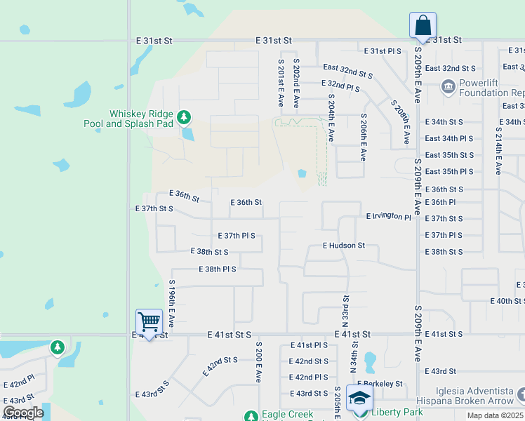 map of restaurants, bars, coffee shops, grocery stores, and more near 19913 East 36th Street in Broken Arrow