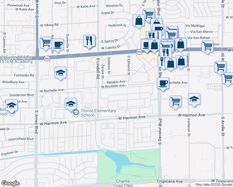 map of restaurants, bars, coffee shops, grocery stores, and more near 5242 River Glen Drive in Las Vegas