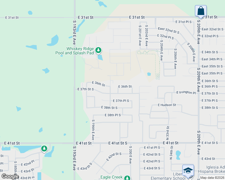 map of restaurants, bars, coffee shops, grocery stores, and more near 19612 East 36th Street in Broken Arrow