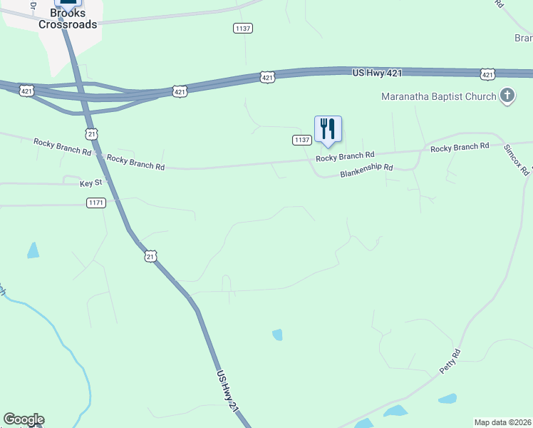 map of restaurants, bars, coffee shops, grocery stores, and more near 1227 Dot's Trails in Hamptonville