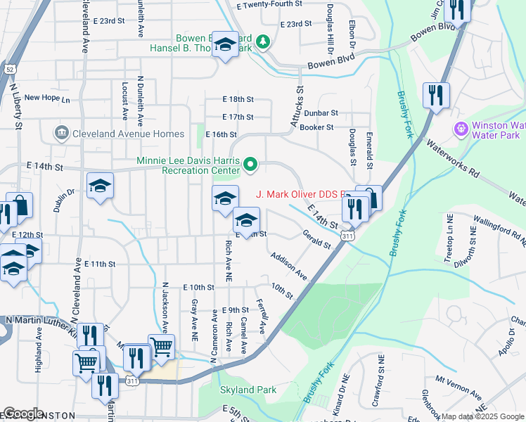 map of restaurants, bars, coffee shops, grocery stores, and more near 1266 Addison Avenue in Winston-Salem
