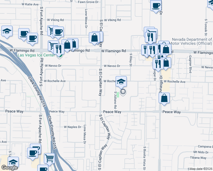map of restaurants, bars, coffee shops, grocery stores, and more near 4306 Spooner Lake Circle in Las Vegas